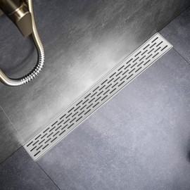 Sharp-tec Shower Drain, 36 inch Linear Shower Drain, Brushed 304 Stainless Steel Rectangular Shower Floor Drain with Adjustable Leveling Feet, Hair Strainer, cUPC Certified, ST-096-36S