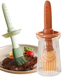 Food Grade Silicone Basting Brush with Integrated Oil Bottle - Heat Resistant, Household Kitchen Use for Pancake, Grilling & Barbecue (Caramel)