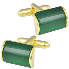 ZEEY Rectangle Natural Cats Eye Gemstone Cufflinks for Men Women Silver/Gold Mens Cuff Links Jewelry Set for Business Wedding Party Formal Office Daily Tuxedo Dress Shirt Accessories (Gold)