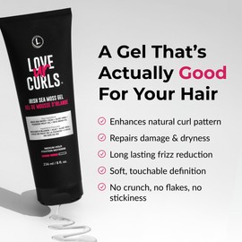 Love Ur Curls Irish Sea Moss Hair Gel, Medium Hold Hair Styling Curling Gel for Defined Curly Hair, Waves & Coils, Vegan, Cruelty Free, 236mL