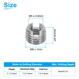 PATIKIL Self-Tapping Threaded Inserts, 40 Pcs M5 x M8 x 6mm 303 Stainless Steel Thread Adapter Reducer Slotted Screw Repair Inserts Nuts Sleeve