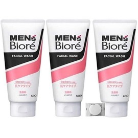 [3 pieces] Men's Biore Deep Moist Facial Lotion Ingredient in (Moisturizing) Skin Care a Type Non Scrub + Small Soap [Men's Biore 4.6 oz (130 g) Pink S