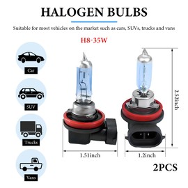 KVAEY 2 PCS H8 Halogen Bulbs, 12V 35W Car High Beam Lights Headlight Xenon Light Bulbs, Automotive Lighting Lamp Halogen Bulbs Replacement for Cars SUVs Trucks, Car Accessories
