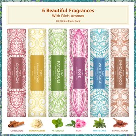 Incense Sticks, White Sage, Sandalwood, Frankincense Incense, Cinnamon Frankincense, Patchouli Frankincense, Rose Frankincense, 120 Incense Sticks Set