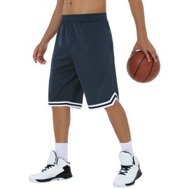 Jim League Hombre de 11" Pantalones Cortos de Baloncesto - Pantalones Cortos Deportivos de Gimnasio de Malla Larga de Entrenamiento Deportivo con Bolsillos con cremallpeso Ligero seco rápido