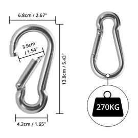 BELLE VOUS M12 Stainless Steel Spring Lobster Clasp (Pack of 2) - 5.4" - Multipurpose Indoor/Outdoor Carabiner Hook for Keyring, Camping, Fishing and Hiking Accessories