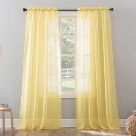 No. 918 Erica Crushed Sheer Voile Rod Pocket Curtain Panel, 51" x 84", Yellow