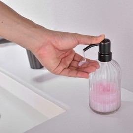 Glass Soap Dispensers with Oil Rubbed Bronze Pump Head,Dish Soap Dispenser for Kitchen and Bathroom, 16oz High Purity Glass,304 Stainless Steel Head(1 Pack)