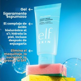 e.l.f. SKIN ¡Santa hidratación! Limpiador diario Clean Freak, gel limpiador facial hidratante suave, hecho con ácido hialurónico, vegano y libre de crueldad animal, 5.5 fl oz