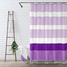 Awellife Awellife Boho Purple Shower Curtain for Bathroom Stripe Tassel Shower Curtain 72 X 72 Inches Farmhouse Cotton