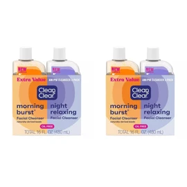 Clean and Clear Day and Night Acne Face Wash, daily use Oil-Free, 8 fl oz 2 Pack