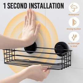 LEVERLOC Shower Caddy Suction Cup, 3 Pack Shower Shelves for Inside Shower with Hooks & Soap holder & Toothbrush Holder, Removable Bathroom Organizer, Rustproof Black Shower Holder Storage