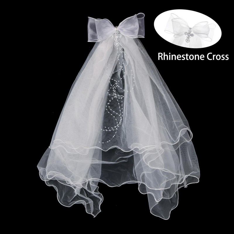 Merroyal First Communion Veil and Tiara Set, 24 inch White