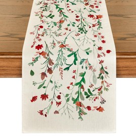 Artoid Mode - Camino de mesa de Navidad con hojas florales, flores silvestres y hierbas, decoración de mesa de comedor para decoración del hogar, fiesta, 13 x 108 pulgadas