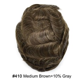 RESHE Mens Toupee Ultra Thin Skin Toupee for Men Human Hair Replacement Systems All PU V-Looped Man Hair Piece Indian Human Hair Units 8"X10" #410 4# MEDIUM BROWN WITH 10% SYNTHETIC GREY