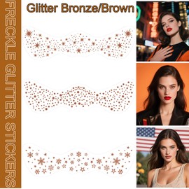 Glitter Freckles Face Tattoo-Waterproof Brown Face Fake Makeup Patches for Women Kids Spots Snowflakes Pentagrams Temporary Sparkle Beauty, Concert,Carnival Party Cosmetic Glitter Accessories 6Pcs