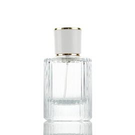 QUUPY 30ML/1OZ Empty Glass Perfume Bottle Portable Refillable Perfume Spray Bottle with Round White Lid Fragrance Oil Container for Travel Home(Transparent)