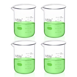 Utile 4pcs of 3.4oz(100ml) Low Form Glass Beakers, Borosilicate 3.3 Glass with Double Scale Printed Graduation, 4000.0100.4