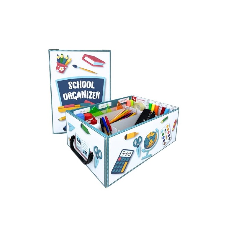 Lavatelli School Organiser, Cardboard Box for Children School Supplies, Stationery