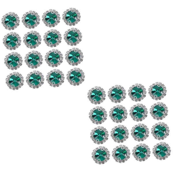 Operitacx Pack of 40 Silver Gemstones Green Rhinestone Buttons Brooch
