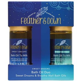 Feather & Down Sweet Dreams Bath Oil Duo Gift Set - Relax, Unwind & let Your Daytime Stress wash Away with Our Bath Oil Duo. Sweet Dreams & Breathe Well Bath Oils.