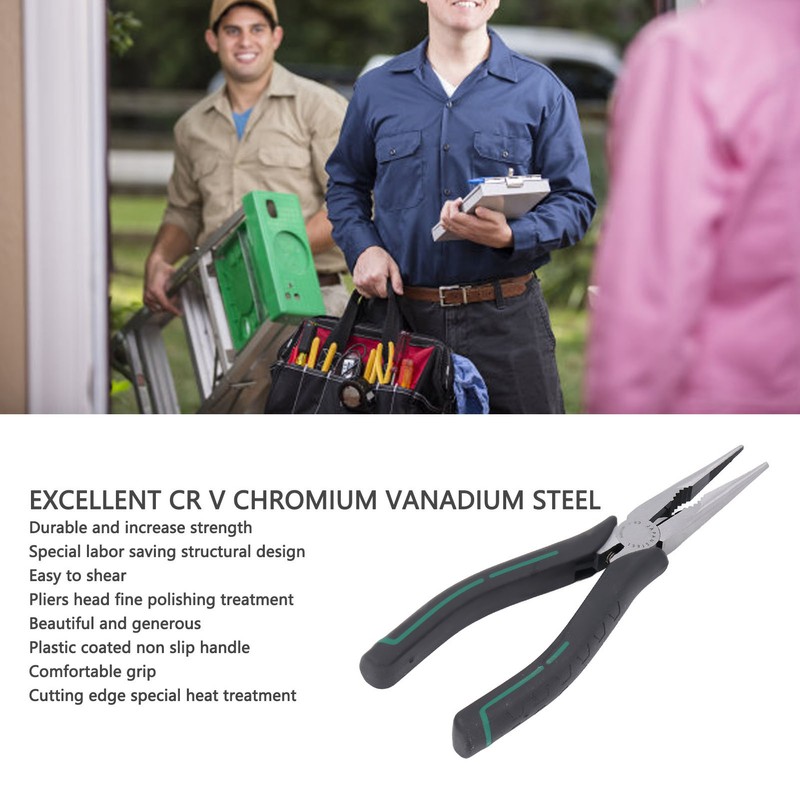 Needle Nose Pliers 8in CRV Long Mini with Non Slip