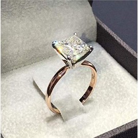 Xiaomei 18K Rose Gold 2ct Cubic Zirconia Simulated Diamond Solitaire CZ Engagement Rings Inlaid Princess Diamond Ring Bridal Engagement Wedding Anniversary Ring Size 6-10 (US 9)