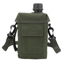 Bewinner Outdoor Water Bottle - 2L Portable Canteen with Waist Bag, Multi Functional PVC Flat Camping Water Bottle for Surplus or Bushcraft Gear (OD Green)