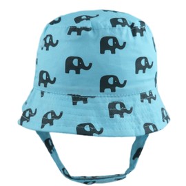 Faith & Sarah Kids Baby Sun Hat - Unisex Boy Girl - Elephant Print - Baby Bucket Hats with Chin Strap Blue 0-3 Months
