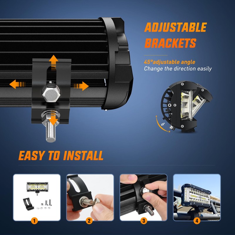 Nilight Side Shooter Light Bar 7 Inch Triple Row Spot