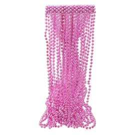 sourcing map 24 Pcs Mardi Gras Beads Necklaces, 7mm 33" Carnival Beaded Necklaces, Round Bulk Party Beads Necklace Costume Supplies for Christmas Event Party Favors Decorations, Pink