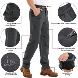 Jessie Kidden Mens Waterproof Hiking Pants, Outdoor Snow Ski Fishing Fleece Lined Insulated Soft Shell Winter Pants (6070 Grey,42)