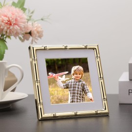 YiPinYin 4x4'' Gold Bamboo Design Metal Frame with mat for 3x3'' Set of 2, 3x3'' Elegant Gold Plated Metal Frame, Soft Touch Velvet Mat Desktop Frame