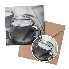 1 x Greeting Card & 10 cm Round Sticker Set - BW - Healthy Green Tea Organic Drink - Birthday Thank You Friend Lover Fan Mum Dad Kids #37457