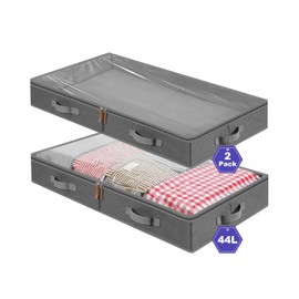 NEATJELAI 2-Pack Under Bed Storage Containers,4.7 Inches Tall Low Profile Underbed Closet Organizers and Storage Bins，Foldable with Sturdy Sidewalls/Bottom/Handles for Blankets,Comforter,Linen Sheets