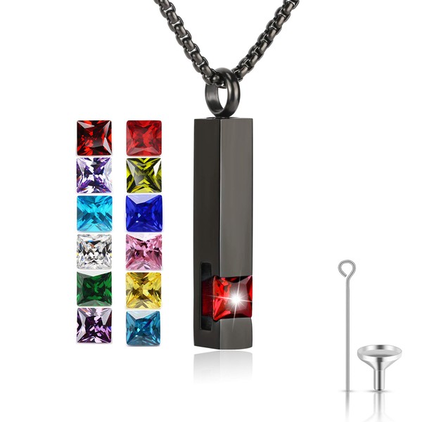 Birthstone Cuboid Locket Urn Necklaces for Ashes Cremation Jewellery Urns