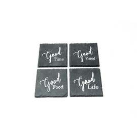 Slate Coasters for Drinks, Rough-Hewn Edge Tiles with Rubber Bottom,Stone Coasters for Home Bar Accessories and Decor, by Exultimate (Black, 4-inches, Set of 4)