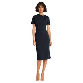 Maggy London Chic Asymmetric Crew Neck Short Sleeve Below The Knee Womens Dresses, Black