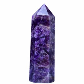 WUYOUSHI 1Pc Large Dream Amethyst Wands / 4.8"-5.11" (12-13cm),Natural Healing Crystal Tower / 6 Faceted Chakra Crystal Point Reiki Meditation Therapy
