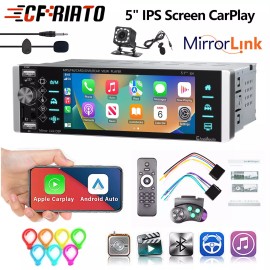 CFRIATO Car Stereo Single 1 Din 5" Apple CarPlay touchscreen Bluetooth Radio 3*USB MP5