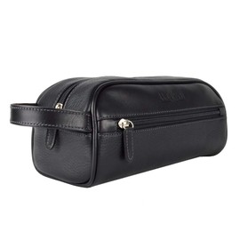 Neceser organizador de piel para artículos de higiene personal | Bolsa tipo sobaquera para caballero, complemento de accesorios de viaje | Bolsa de mano marca Llompart, modelo Ll-286 color negro.