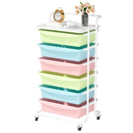 CYXPHION X1 Rolling Storage Cart with Drawers, Utility Cart with 6 Plastic Drawers, Storage Drawer Cart with Lockable Wheels, Multipurpose Movable Organizer Cart for Home, Bedroom, Office, School