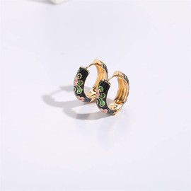 Vintage Enamel Flower Small Hoop Earrings Retro Japanese Style Flowers Earrings for Women-Black