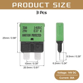 DMiotech 3 Pack Automatic Mini Reset Fuse, 14V DC 30A ATC/ATO Auto Circuit Breaker Reset Fuses Low Profile Blade Fuses for Car Truck SUV Marine Boat Motorcycle, Green
