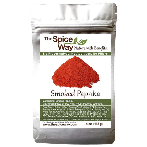 The Spice Way Smoked Paprika - pure, no additives, Non-GMO, no preservatives, no fillers. Authenticly smoked with herbs.4 oz resealable bag