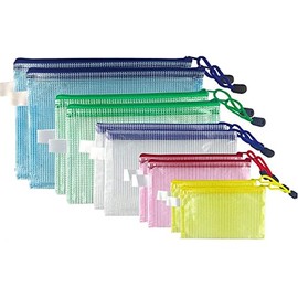 Zip File Folders, Pyhot 10pcs 5 Sizes Mesh Document File Bags Storage Pouch with Zipper for Cosmetics Offices Supplies Travel Accessories, 5 Colors (10pcs Mixed 5 Size)