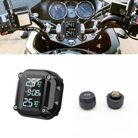 Vatkan Universal Motorcycle TPMS Tire Pressure Monitoring System with 2 External Sensors LCD Display Motorbike Tyre Temperature Alarm
