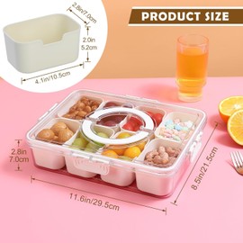 Divided Clear Snackle Box with Lid and Handle Food Serving Tray Fruit & Veggie Container with 8 Detachable Dividers Portable Snack Platters Charcuterie Board Container for Party, Travel