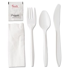 450 Plastic Cutlery Packets - Knife Fork Spoon Napkin Salt Pepper Sets | White Plastic Silverware Sets Individually Wrapped Cutlery Kits, Bulk Plastic Utensil Cutlery Set Disposable To Go Silverware