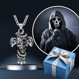 Swordgod Skull Cross Necklace for Men,Stainless Steel Skull Cross Pendant Necklaces for Men Skull Memento Mori Jewelry Christmas Gift for Dad Brother Him